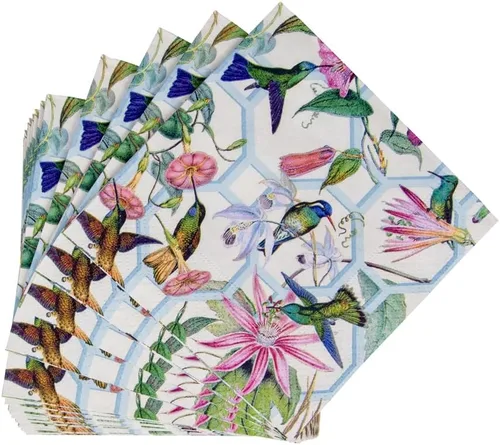 Vista 4 de Caspari Servilletas de cóctel de papel enrejado de colibrí - 20 por paquete