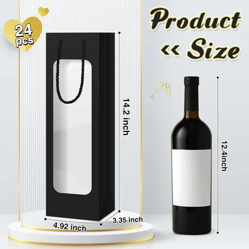 Vista 2 de Tioncy 24 bolsas de regalo de botella de vino individual de Navidad, bolsas de champán para bodas a granel con ventana transparente, cajas