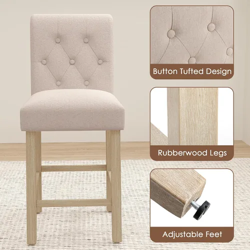Vista 4 de LSSBOUGHT Juego de 2 taburetes tapizados de 24 pulgadas, taburetes de bar de tela con respaldo, sillas de bar con altura de mostrador con patas