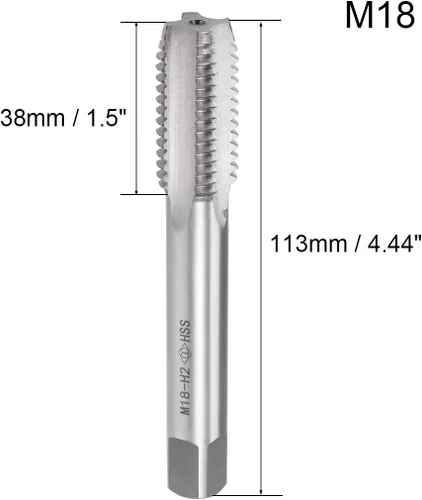 Vista 2 de uxcell Macho métrico de rosca de máquina M18 x 2.5 de alta velocidad de acero roscado roscado herramienta de roscado de flautas rectas