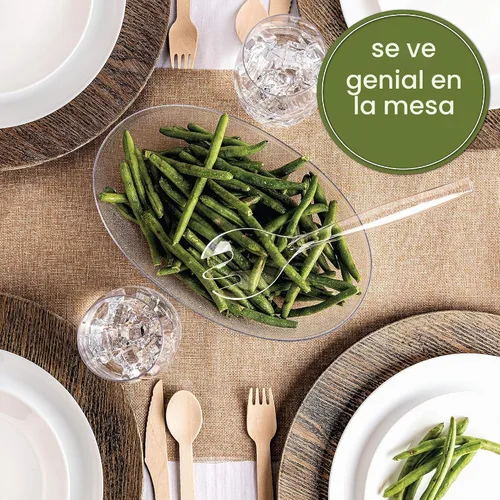 Vista 6 de Plasticpro Utensilios desechables de plástico para servir, juego de 4 cucharas de ensalada y 4 tenedores de ensalada, peso pesado transparente