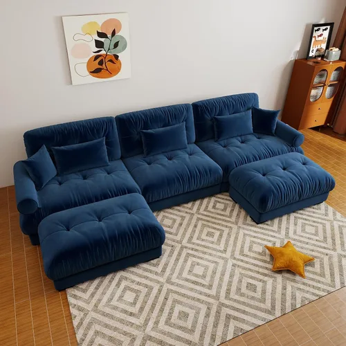Vista 74 de Sofá modular de gran tamaño de 94 pulgadas, sofás seccionales grandes de color beige y blanco para sala de estar, juego de sofá de terciopelo, sofás