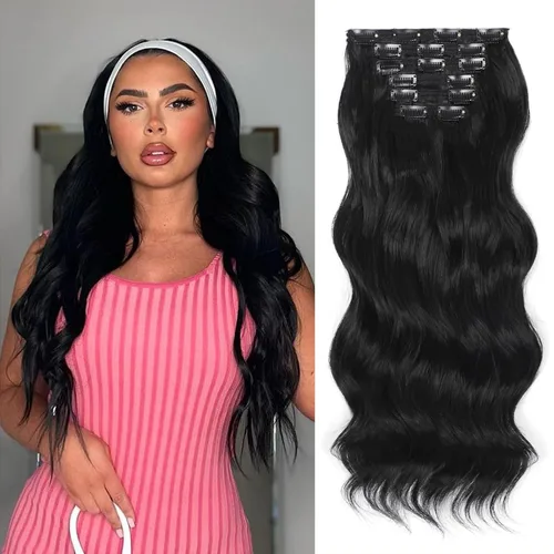 Vista 15 de Extensiones de cabello con clip de Vigorous de 20 pulgadas, con reflejos rubio playa, extensiones de cabello ondulado largo y suave de cabello