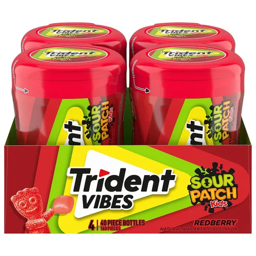 Vista 28 de Trident Vibes SOUR PATCH KIDS Redberry - Goma de mascar sin azúcar, botella de 40 piezas (paquete de 2)