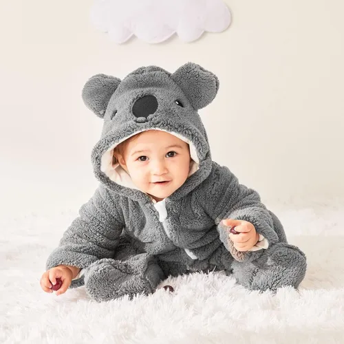 Vista 2 de pureborn Newborn Baby Fleece Footed Jumpsuit Hooded Pramsuit Winter Snowsuit for Infant Boys Girls 0-12 Months