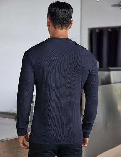 Vista 51 de COOFANDY Camisas Henley de manga larga para hombre, camisetas elásticas acanaladas, camisetas básicas casuales de moda