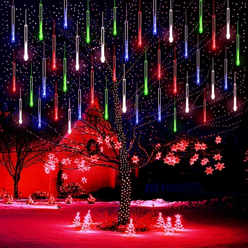 Vista 6 de Purtuemy - Luces de Halloween para exteriores, luces con diseño de lluvia de meteoritos, 12 pulgadas, 8 tubos, luces de hadas en cascada