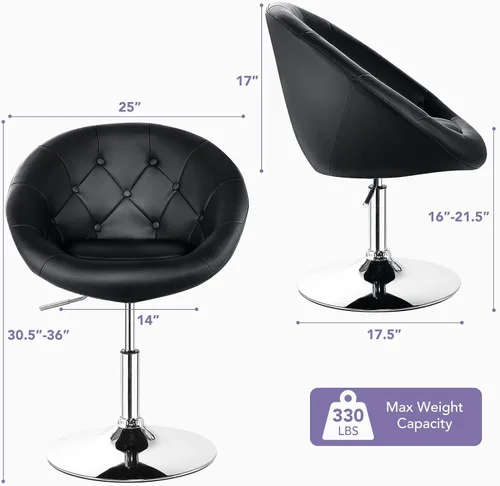 Vista 3 de MAT EXPERT Silla de tocador con altura ajustable, silla de maquillaje sin brazos con marco cromado y respaldo ergonómico, moderna silla giratoria