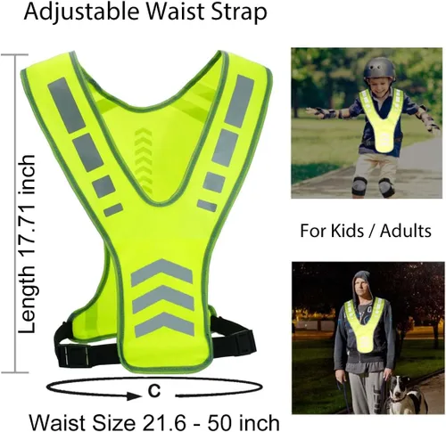 Vista 6 de Chaleco reflectante para correr, con bolsillo, para mujeres, hombres y niños, bandas reflectantes de seguridad para ciclismo nocturno, caminar