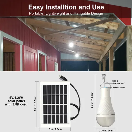 Vista 4 de Luz solar portátil con modo de encendido y apagado automático para interiores y Chieken Coop, luces LED solares para tienda de campaña