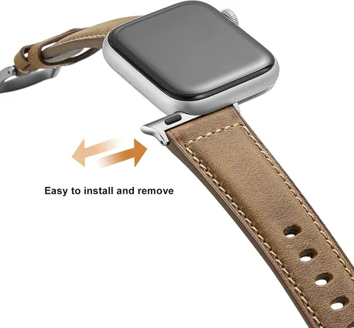 Vista 3 de Genuine Leather Watch Band Compatible with Apple Watch,Italian Cowhide,Retro Style,Black Buckle,Golden Brown and Chestnut Brown,38/40/41mm and