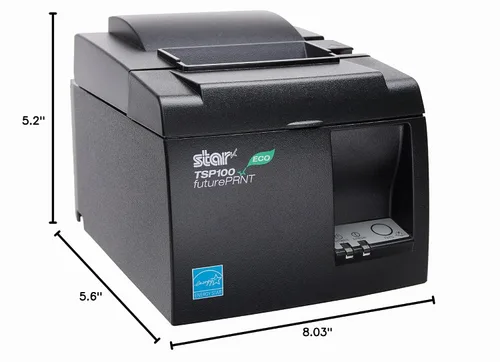 Vista 2 de Impresora de recibos, térmica TSP143IIU GRY US ECO, trincheta, USB, gris, fuente de energía interna y cable incluidos, de Star Micronics
