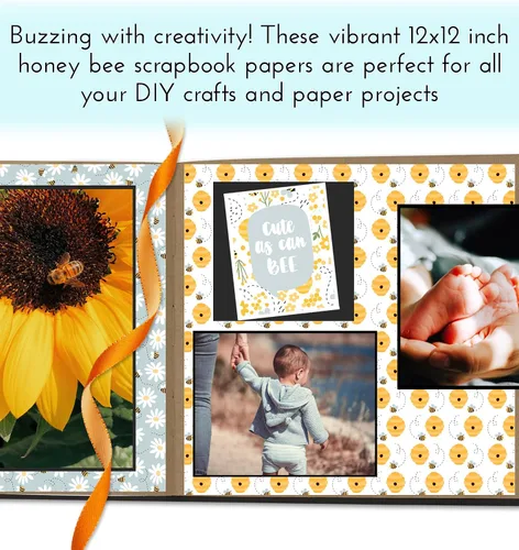 Vista 2 de Honey Bee - Papel de recortes de 12 x 12 pulgadas, papel de cartulina decorativo con flores, abejorro, diseño de naturaleza, juego de 5 papeles