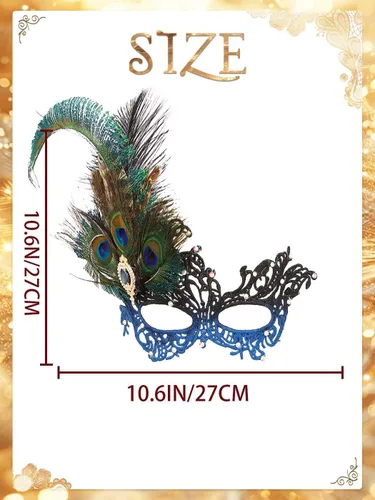 Vista 2 de Máscara de mascarada de strass Campsis, máscara de bola de mascarada verde, máscaras de fiesta con plumas para mujeres