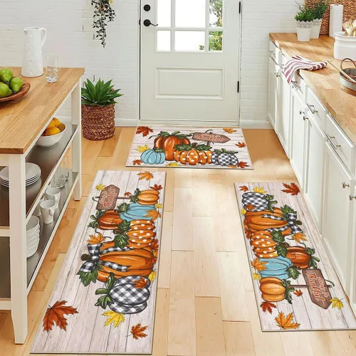 Vista 10 de Juego de 3 tapetes de cocina de Feliz Navidad, alfombras antideslizantes de cocina para invierno y fiestas navideñas Xmas, alfombra cómoda