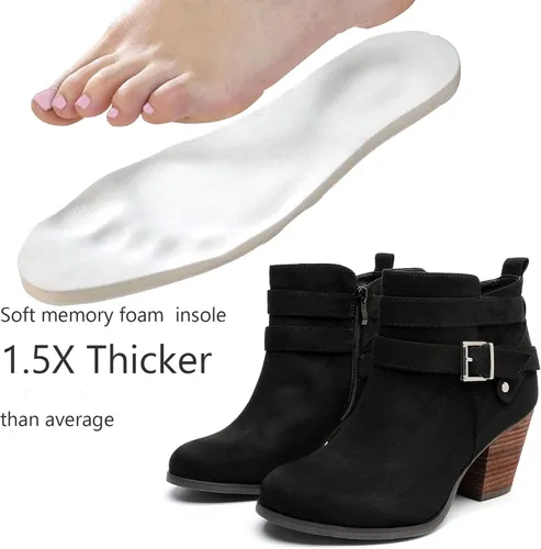 Vista 2 de Luoika Botines anchos para mujer, tacón medio extra ancho con cremallera lateral.