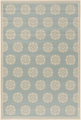 Vista 6 de SAFAVIEH Alfombra lavable al aire libre Linden Collection – 6 pies 7 pulgadas, cuadrada, aguamarina y crema, no desprende pelusa y fácil de limpiar