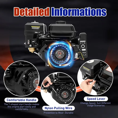 Vista 5 de Motor de gasolina de 212cc y 7.5HP, motor de 4 tiempos para Go Kart con arranque eléctrico, motor de gasolina con refrigeración por aire forzado