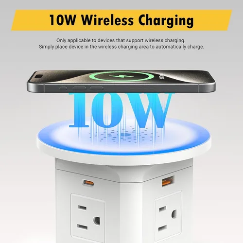 Vista 3 de Tomas de corriente emergentes de 4 pulgadas 65 W USB C, carga inalámbrica