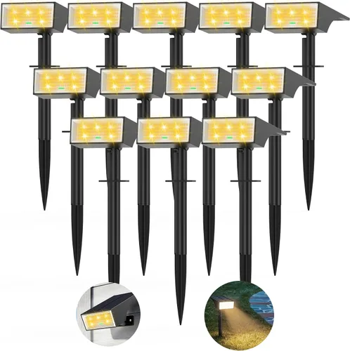Vista 13 de Focos solares para exteriores con indicador de nivel de batería de 4 LED 2-Blanco fresco