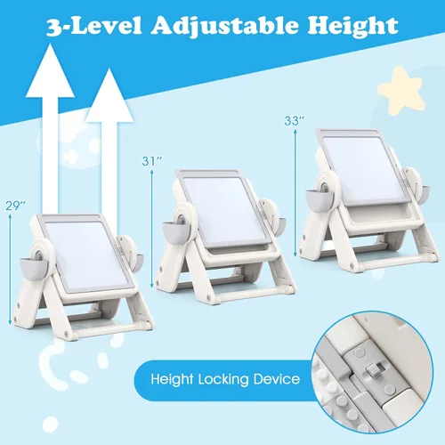 Vista 22 de Costzon Juego de mesa y silla 6 en 1 para niños, caballete de arte plegable con marcadores, borrador, 102 ladrillos compatibles, mesa de bloques
