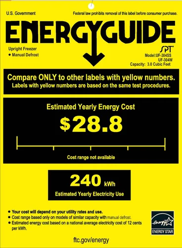 Vista 2 de SPT UF-304W: Congelador vertical de 3.0 pies cúbicos en blanco - ENERGY STAR