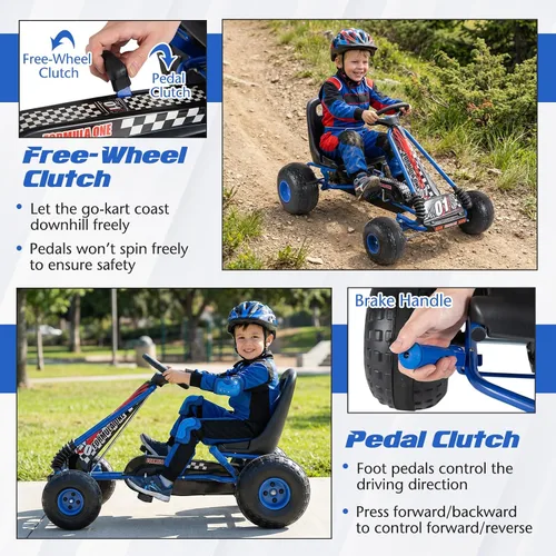 Vista 3 de HONEY JOY Pedal Go Kart, Go Kart de Pedal de 4 Ruedas para Niños Pequeños, Juguete de Coche de Pedal de Carreras, Adelante/Atrás, Asiento