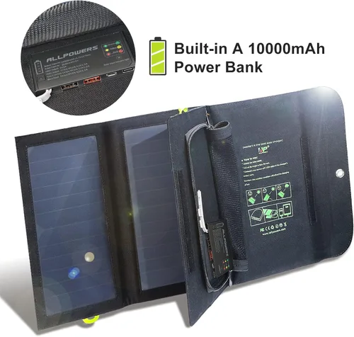 Vista 4 de ALLPOWERS Cargador de panel solar plegable de 21 W y 5 V, kit de carga solar SP002 con 3 salidas USB y 2 entradas USB, panel solar portátil