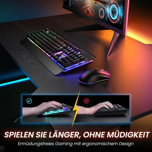Vista 7 de RisoPhy Combo de teclado y mouse inalámbricos para juegos, panel de metal, retroiluminación de 7 colores, batería recargable de 3200 mAh