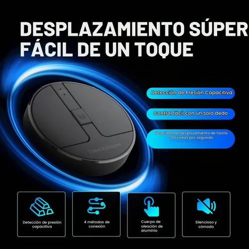 Vista 4 de Elegante mini ratón redondo con carrete de detección de presión, mouse inalámbrico ultra portátil conectividad: con cable, 2.4G y Bluetooth dual
