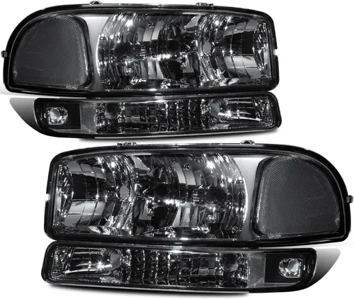Vista 7 de MOSTPLUS Conjunto de faros delanteros compatible con GMC Sierra 1500 2500 1999-2006/00-06 GMC Yukon Lámpara frontal con carcasa negra/lente