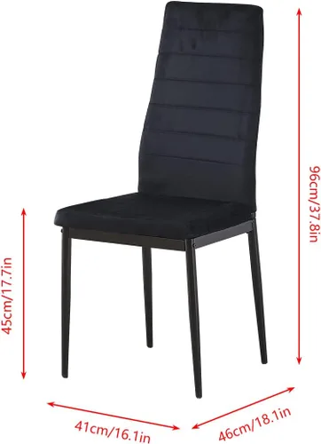 Vista 6 de Juego de 4 mesas de comedor y sillas negras modernas de 5 piezas para cocina pequeña, mesa rectangular de vidrio templado y 4 sillas de terciopelo