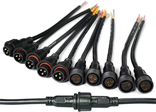 Vista 8 de 5 pares de conectores eléctricos LED de 2 pines negros para luces LED, cable de extensión de 20 cm, 40 cm/par, 0.3mm², tuerca de 15 mm
