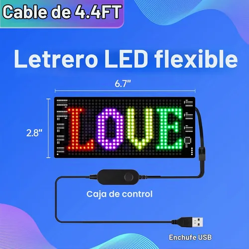 Vista 5 de GOTUS - Letreros LED para Coche, Letrero LED Flexible Programable, Control por Aplicación Bluetooth, Texto Personalizado, Patrones, Animaciones