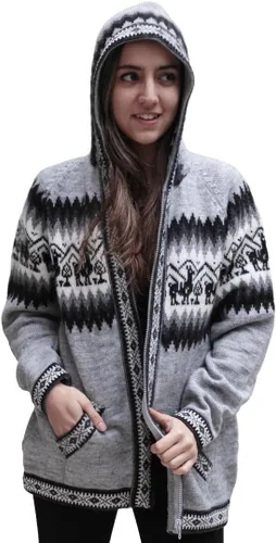Vista 9 de Little Llamas Chaqueta Sudadera con Capucha de Lana de Alpaca Tejida Negro