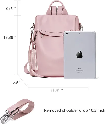 Vista 22 de Bromen - Mochila tipo bolso de mano de piel antirrobo para mujer a la moda, Beige floral, L