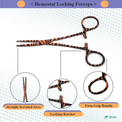 Vista 2 de Pinzas de hemostato para perros y gatos de 5.5 pulgadas con puntas dentadas STR para cuidado de los oídos, abrazaderas de bloqueo de trinquete