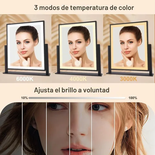 Vista 3 de Beelux Espejo de tocador con luces, espejo de maquillaje de 11 pulgadas con luz regulable, control inteligente, memoria, ajustable 3 modos
