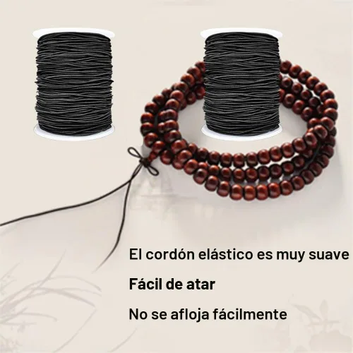 Vista 6 de Cuerda elástica para pulseras, 2 rollos de 1 mm de cuerda elástica resistente para hacer joyas, collares, encordado (negro)