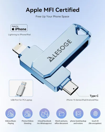 Vista 2 de Unidad flash de 256 GB con certificación MFi para iPhone Photo Stick, memoria USB para fotos, unidad de salto de alta velocidad almacenamiento