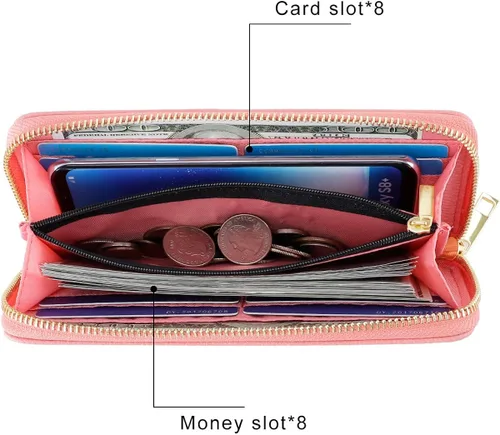 Vista 2 de HAWEE Cartera larga de cuero con cremallera para teléfono celular, tarjetero, monedero