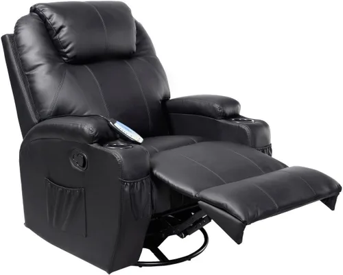 Vista 4 de GHP Negro Robusto Asientos Ergonómicos Masaje Reclinable Sofá Silla Salón Calentado w Control