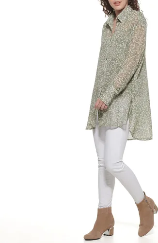 Vista 2 de DKNY Top deportivo estampado transparente con botones para mujer