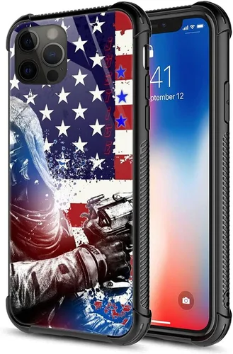 Vista 27 de ZHEGAILIAN Funda para iPhone 13, parte trasera de vidrio templado + funda protectora de TPU de silicona suave con diseño de munición