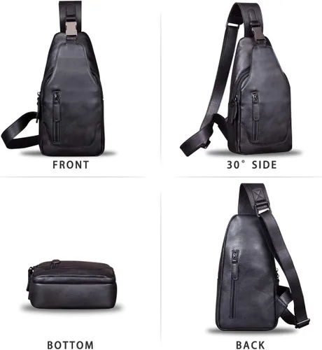 Vista 4 de IVTG Bolso bandolera de cuero genuino para hombres y mujeres, bolso cruzado de hombro en el pecho, mochila de senderismo, mochila vintage hecha a