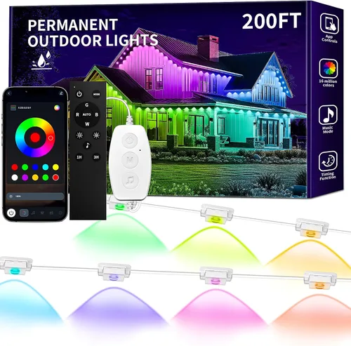 Vista 8 de KSIPZE Luces Permanentes para Exteriores Impermeables IP67, Luces LED Inteligentes RGB+IC para Aleros con Control por App y Botón, Más de 200 Modos