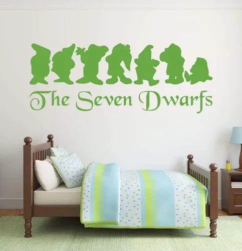 Vista 6 de Decoración de pared blanca como la nieve – Seven Dwarfs Doc Happy Dopey Grumpy Bashful Sneezy Sleepy – Arte de pared de vinilo para sala