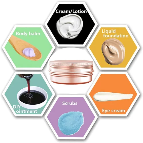 Vista 7 de Tarro de aluminio de 1 oz con tapa de rosca, contenedor recargable para cosméticos, bálsamo labial, crema, oro rosa, 12 unidades. Envases de latas