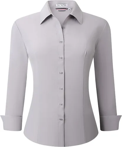 Vista 12 de Esabel.C - Camisa de trabajo con botones de manga larga para mujer, elástica, corte regular
