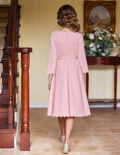 Vista 4 de Arshiner Vestido de fiesta para niñas con ribete festoneado, cinturón, acampanado, formal, por debajo de la rodilla, con bolsillos, para 6-15 años
